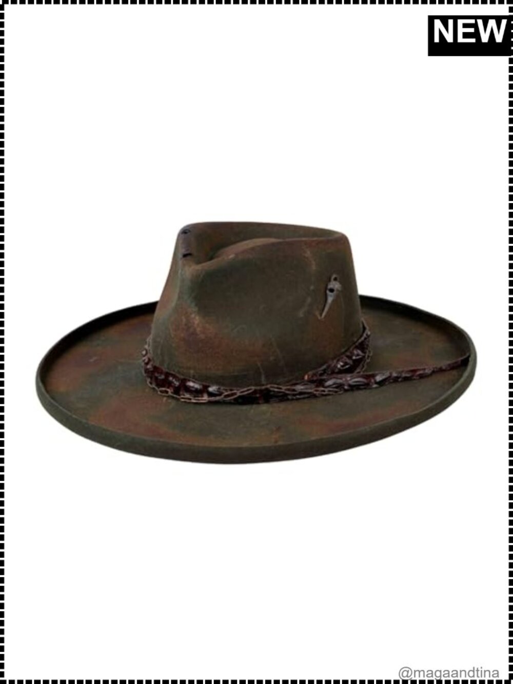 Handmade 100% Wool Felt Fedora Hat Distressed Burned Western Panama Rancher